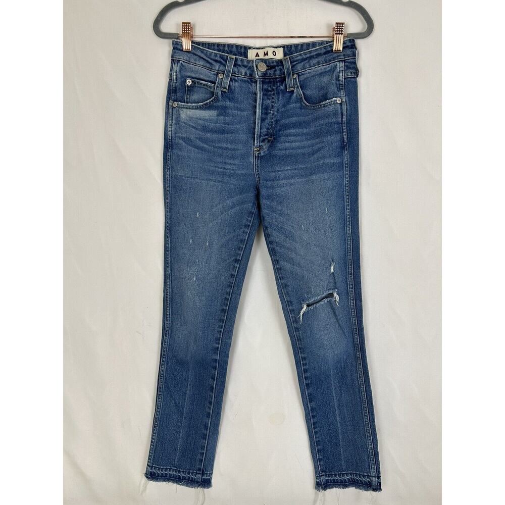 AMO Babe Jeans in Dive Bar Destroy Denim Stretch Women's Size‎ 27 Distressed